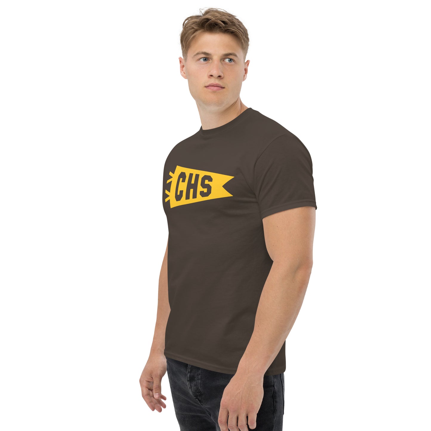 Airport Code Men's T-Shirt - Yellow Graphic • CHS Charleston • YHM Designs - Image 05