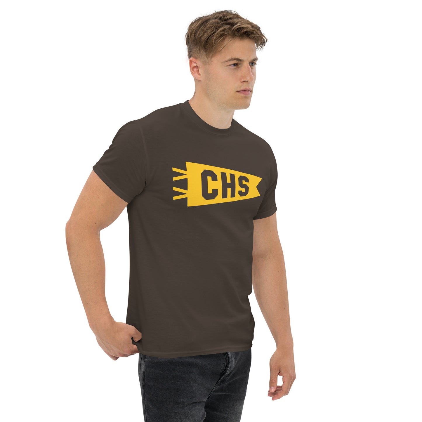 Airport Code Men's T-Shirt - Yellow Graphic • CHS Charleston • YHM Designs - Image 06
