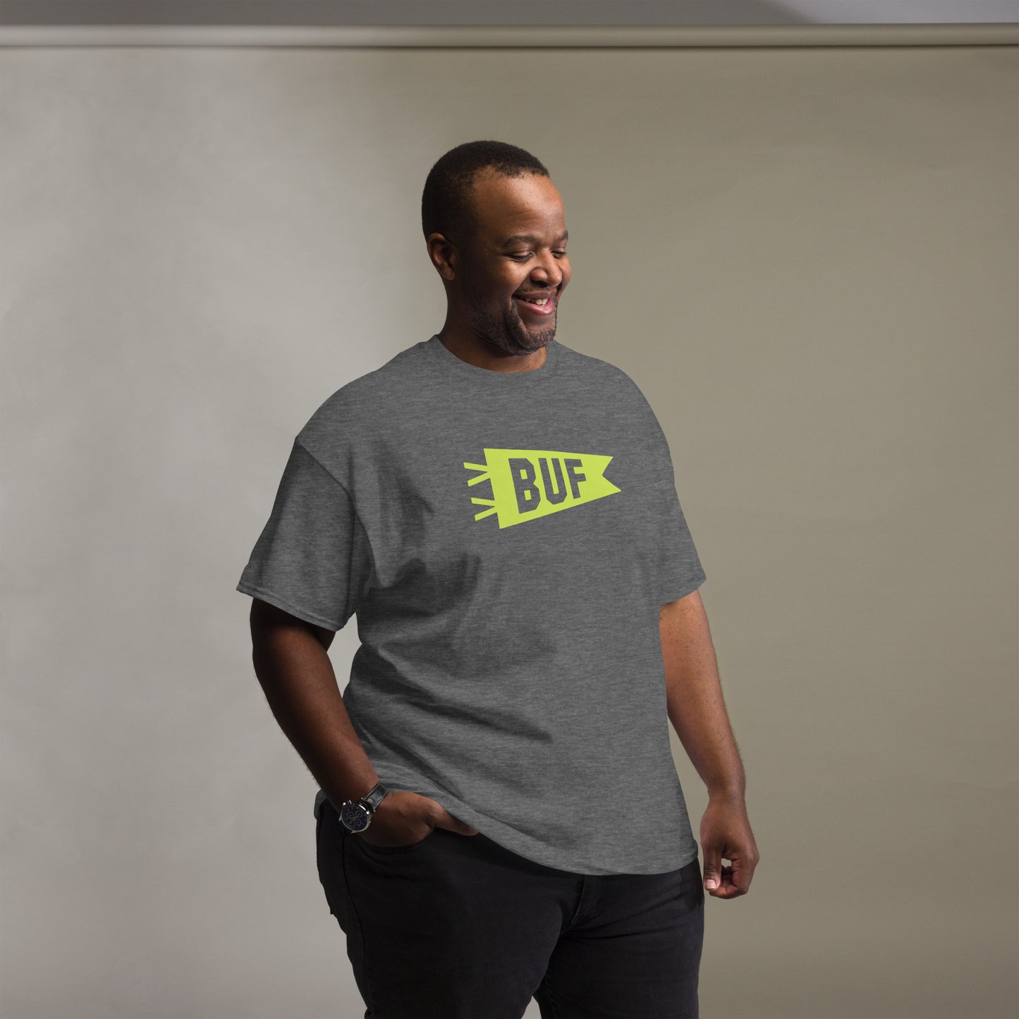 Airport Code Men's T-Shirt - Green Graphic • BUF Buffalo • YHM Designs - Image 09