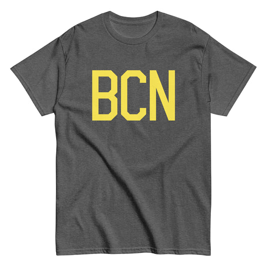 BCN Barcelona Men's T-Shirt • Air Force Lettering in Yellow • YHM Designs - Image 02