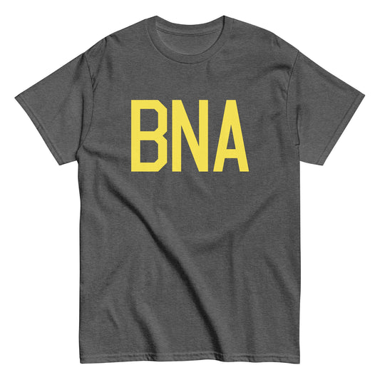 BNA Nashville Men's T-Shirt • Air Force Lettering in Yellow • YHM Designs - Image 02
