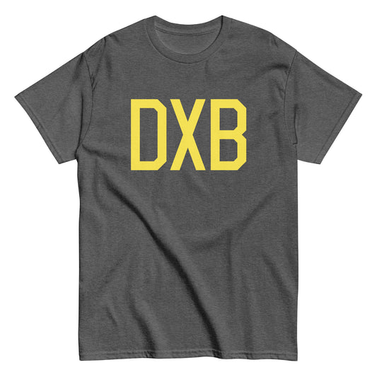 DXB Dubai Men's T-Shirt • Air Force Lettering in Yellow • YHM Designs - Image 02