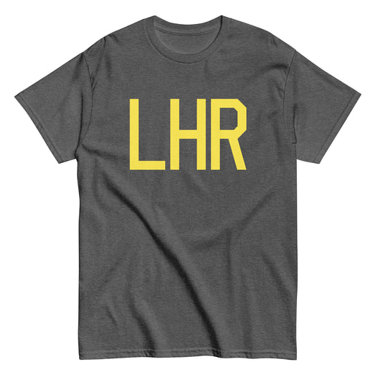 LHR London Men's T-Shirt • Air Force Lettering in Yellow • YHM Designs - Image 02
