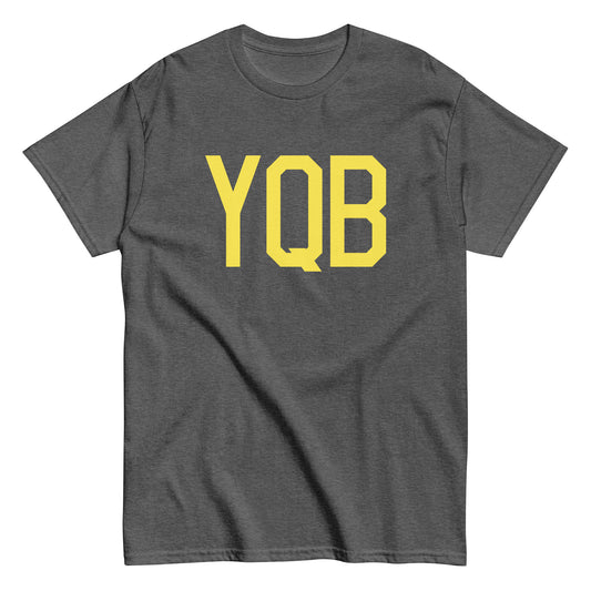 YQB Quebec City Men's T-Shirt • Air Force Lettering in Yellow • YHM Designs - Image 02