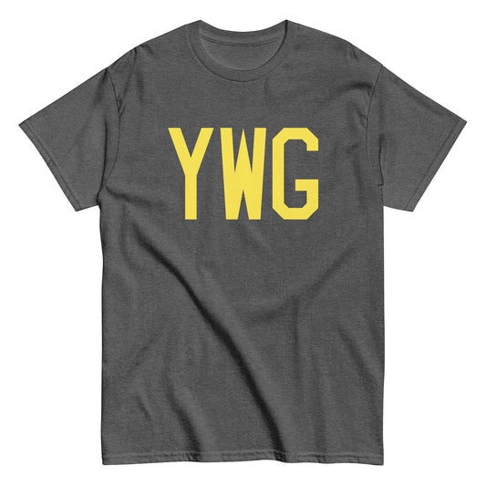 YWG Winnipeg Men's T-Shirt • Air Force Lettering in Yellow • YHM Designs - Image 02