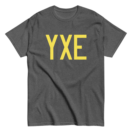 YXE Saskatoon Men's T-Shirt • Air Force Lettering in Yellow • YHM Designs - Image 02