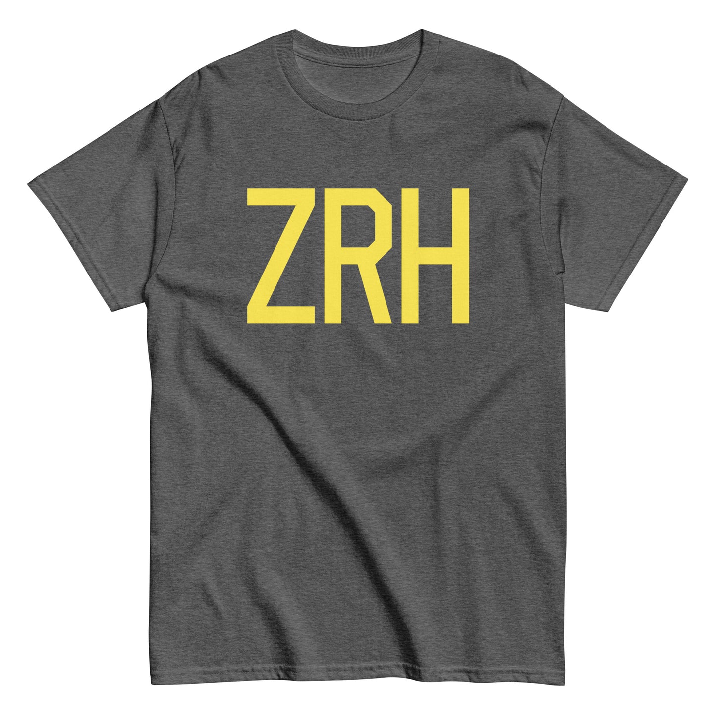 ZRH Zurich Men's T-Shirt • Air Force Lettering in Yellow • YHM Designs - Image 02