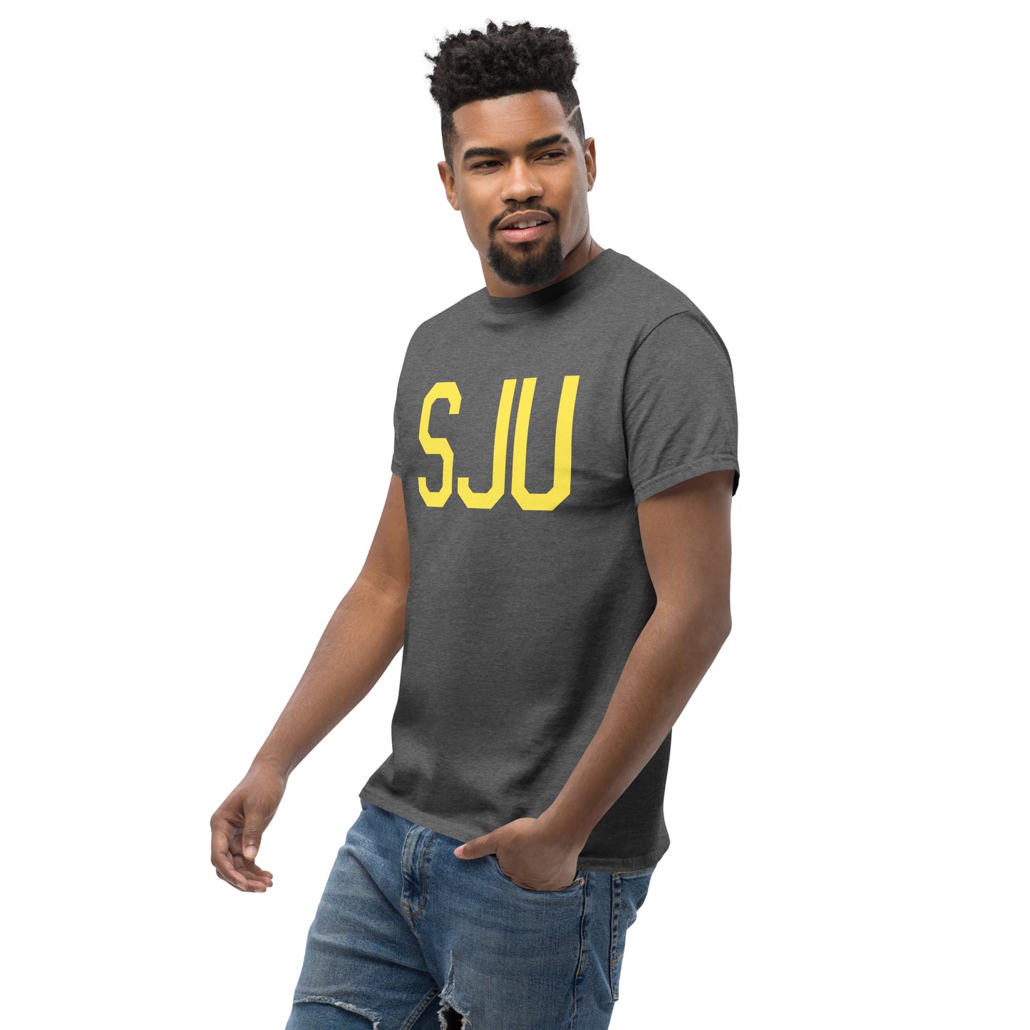 Aviation-Theme Men's T-Shirt - Yellow Graphic • SJU San Juan • YHM Designs - Image 07