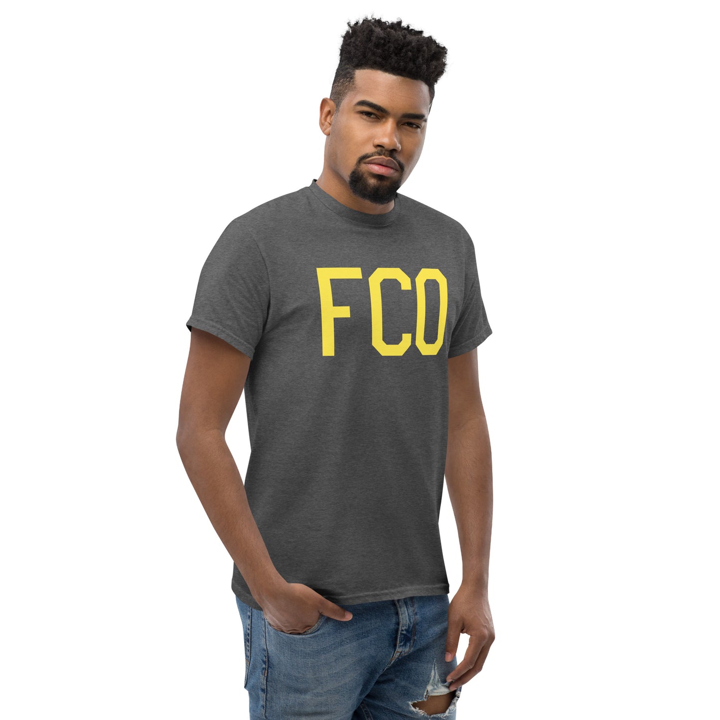 Aviation-Theme Men's T-Shirt - Yellow Graphic • FCO Rome • YHM Designs - Image 08