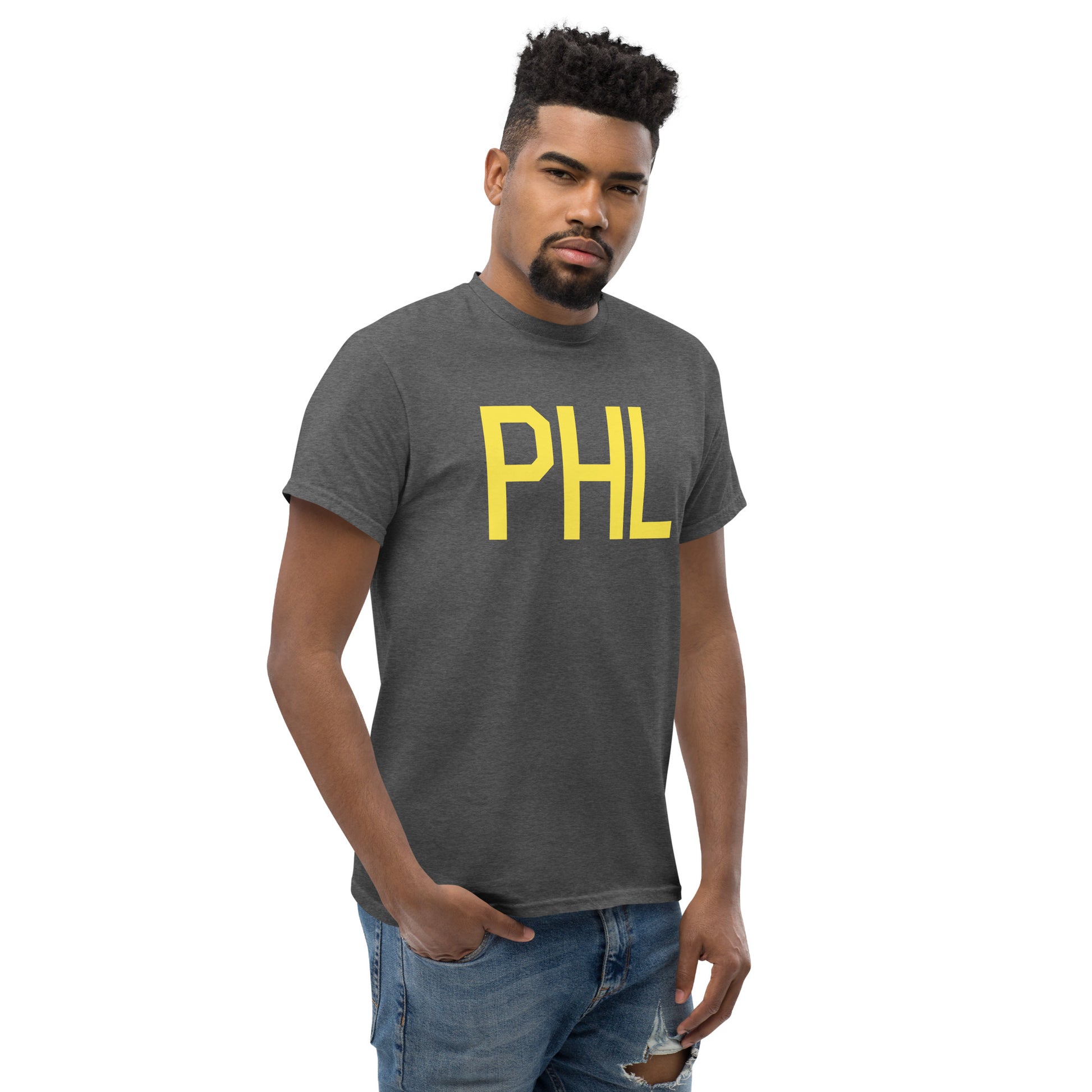 Aviation-Theme Men's T-Shirt - Yellow Graphic • PHL Philadelphia • YHM Designs - Image 08