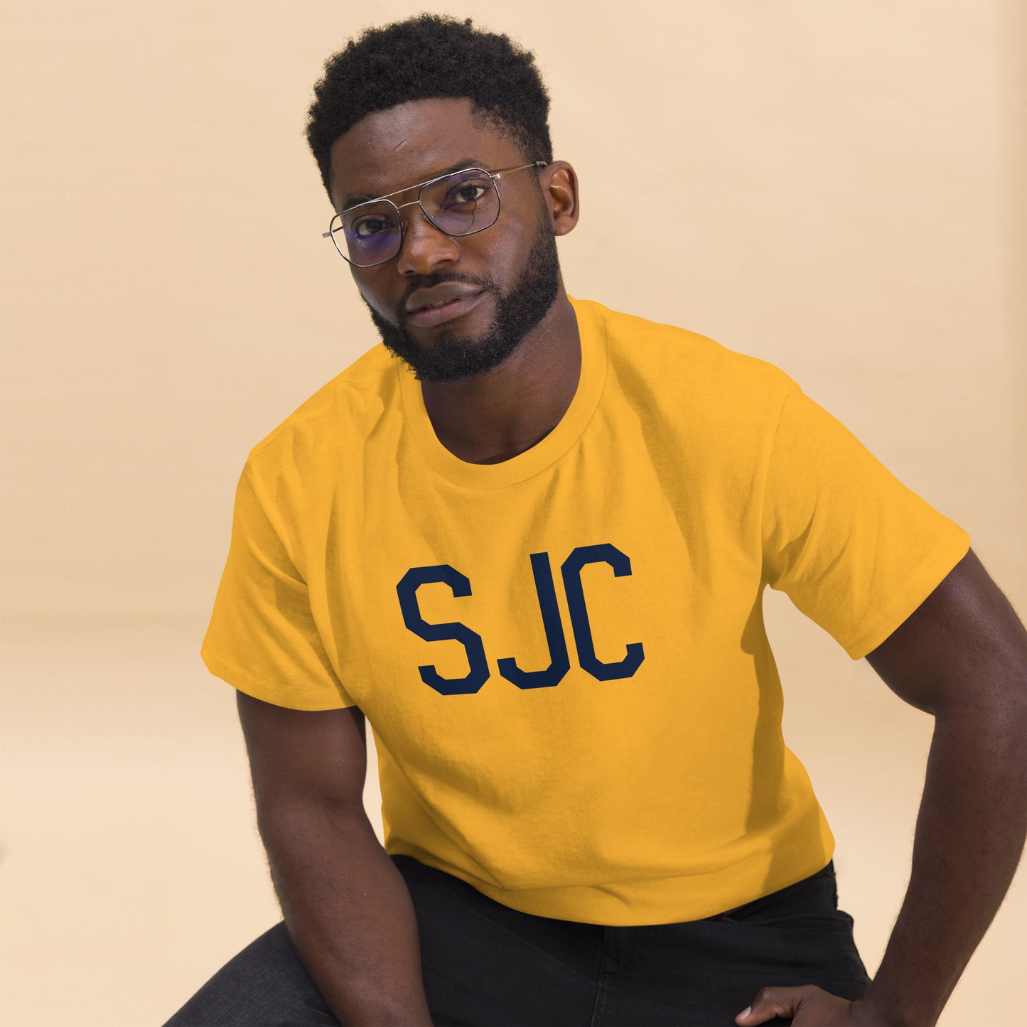 Aviation-Theme Men's T-Shirt - Navy Blue Graphic • SJC San Jose • YHM Designs - Image 03