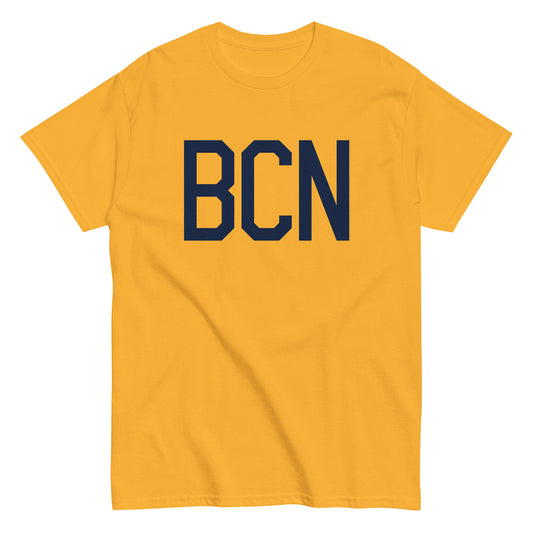 BCN Barcelona Men's T-Shirt • Air Force Lettering in Navy Blue • YHM Designs - Image 01