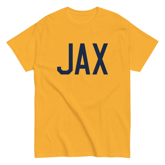 JAX Jacksonville Men's T-Shirt • Air Force Lettering in Navy Blue • YHM Designs - Image 01