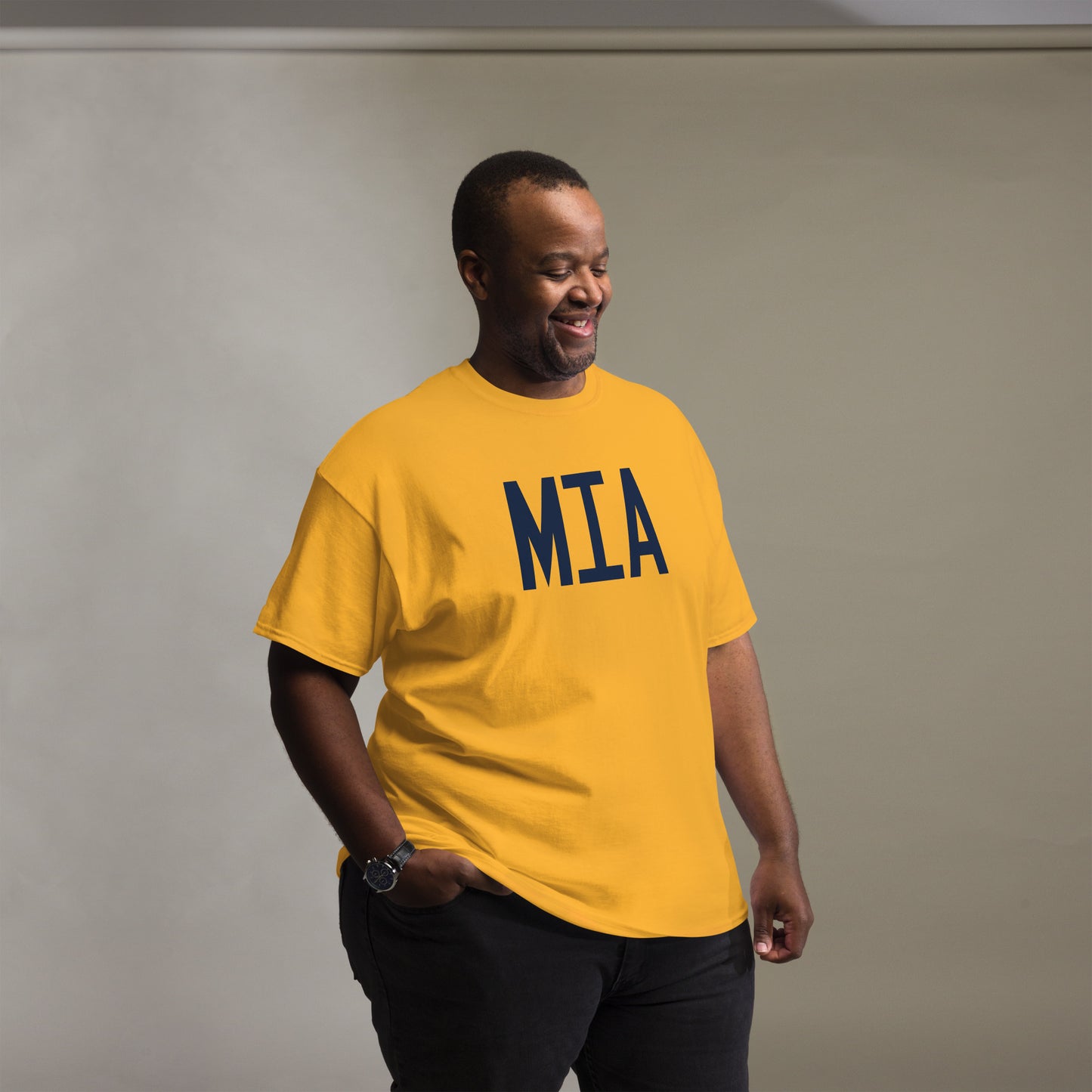 Aviation-Theme Men's T-Shirt - Navy Blue Graphic • MIA Miami • YHM Designs - Image 03