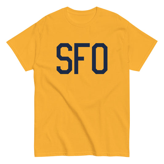 Aviation-Theme Men's T-Shirt - Navy Blue Graphic • SFO San Francisco • YHM Designs - Image 01