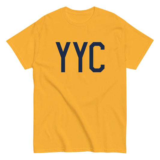 YYC Calgary Men's T-Shirt • Air Force Lettering in Navy Blue • YHM Designs - Image 01