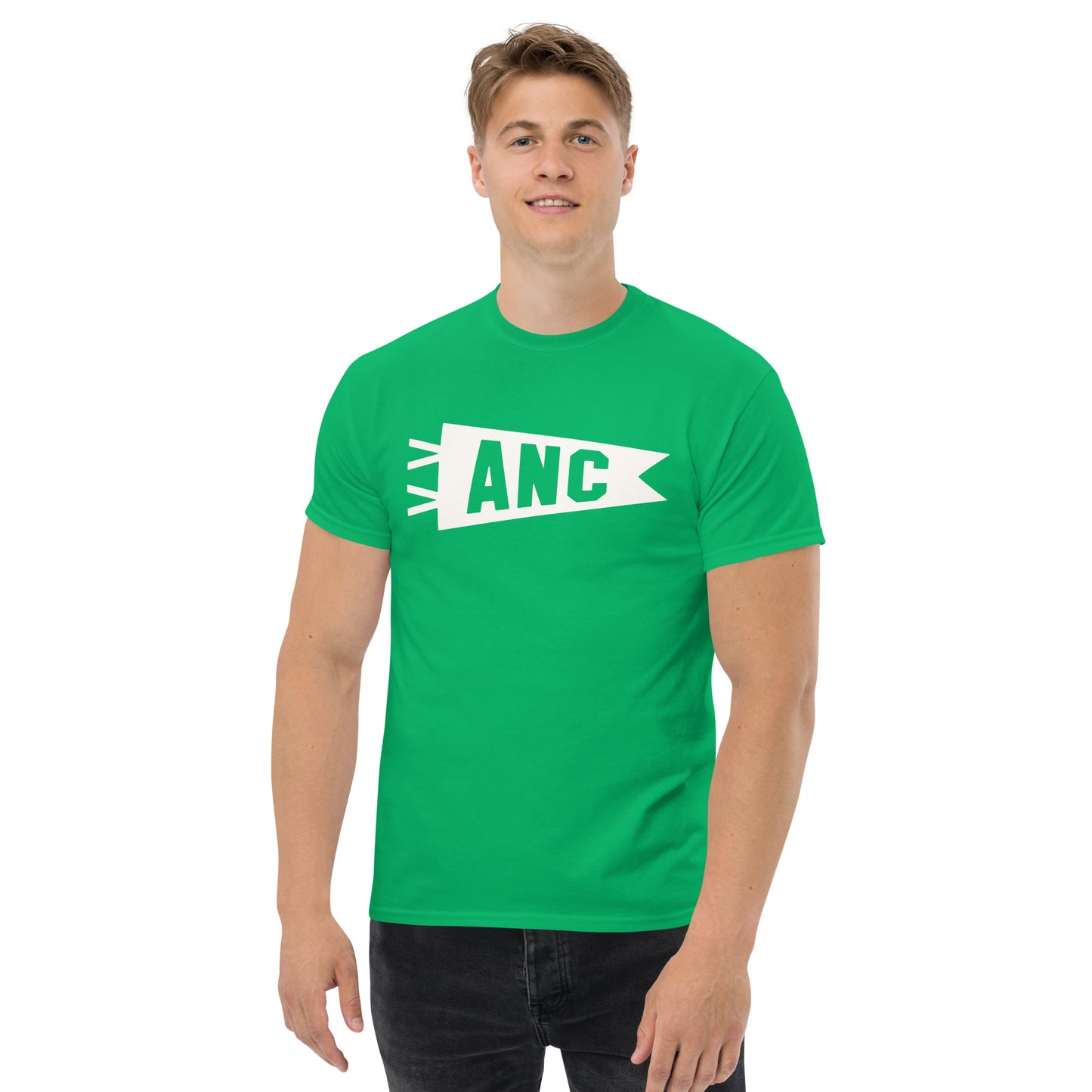 Airport Code Men's T-Shirt - White Graphic • ANC Anchorage • YHM Designs - Image 03