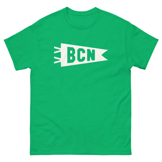 BCN Barcelona Men's T-Shirt • Banner Design in White • YHM Designs - Image 01