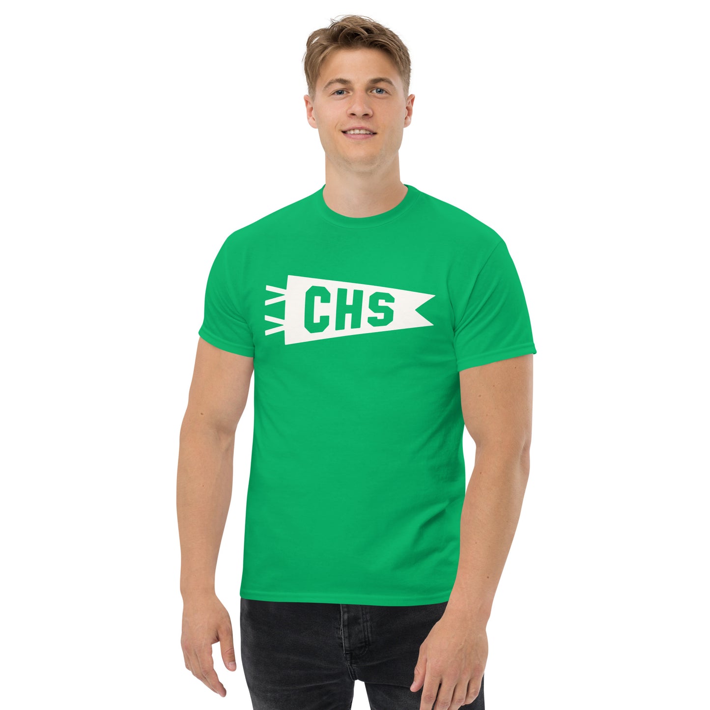 Airport Code Men's T-Shirt - White Graphic • CHS Charleston • YHM Designs - Image 03