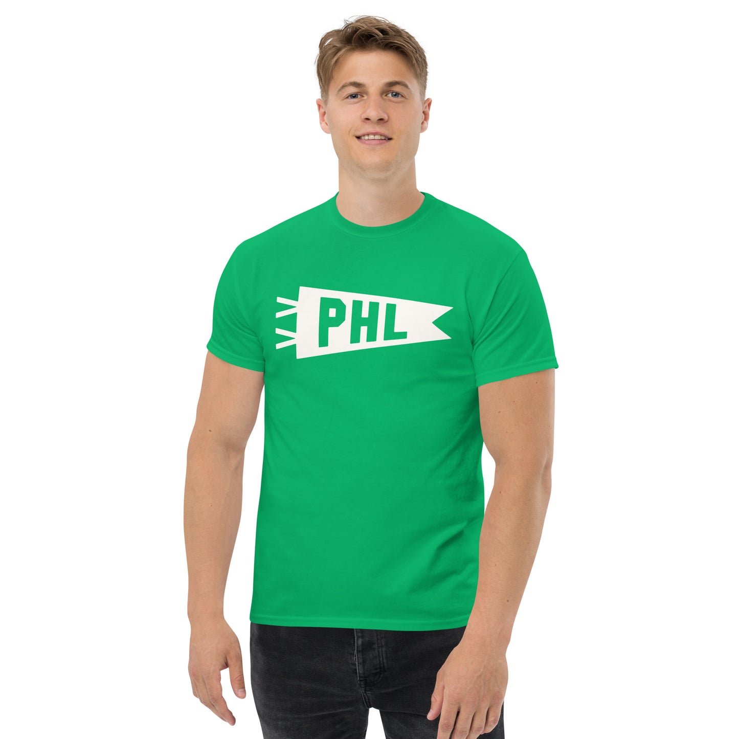 Airport Code Men's T-Shirt - White Graphic • PHL Philadelphia • YHM Designs - Image 03