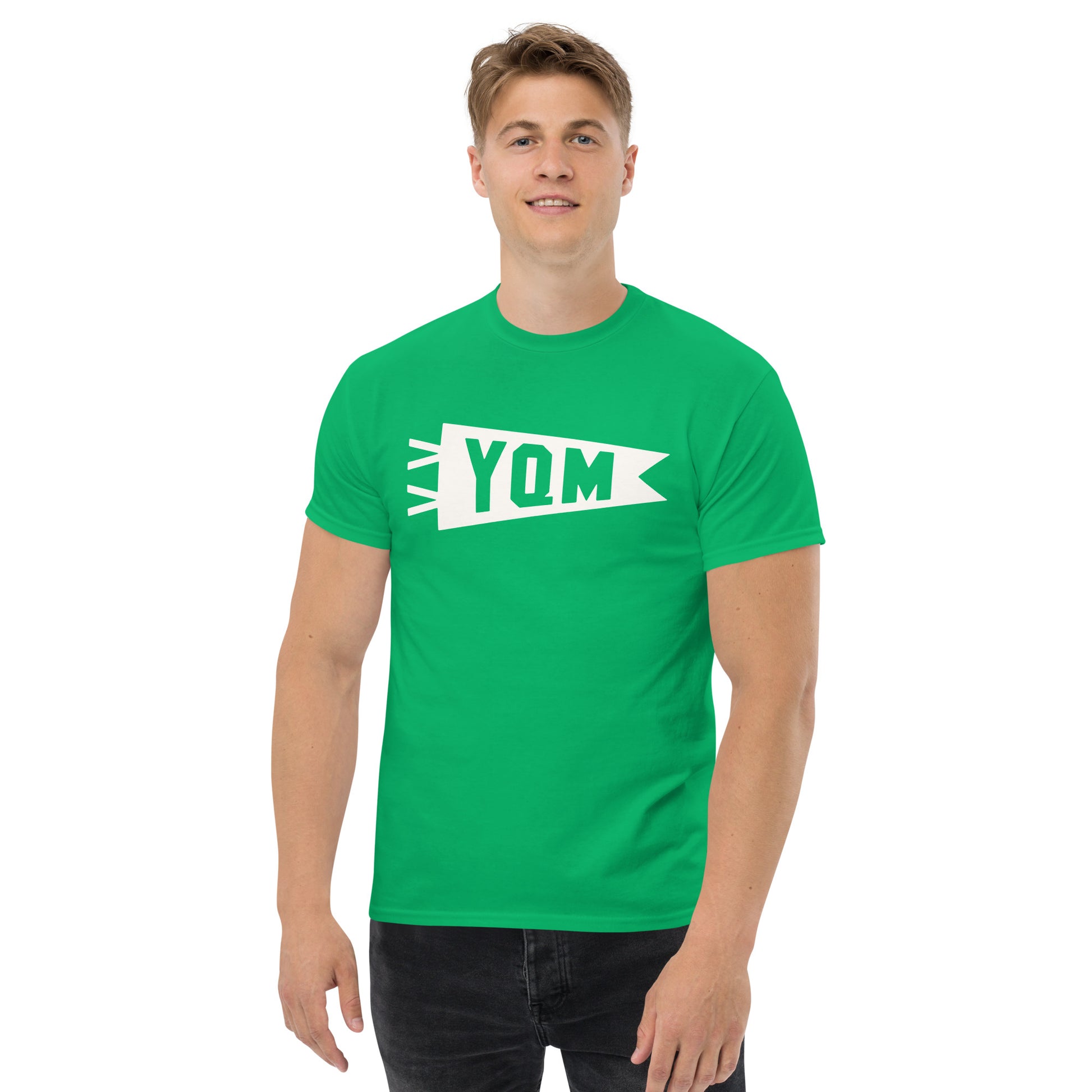 Airport Code Men's T-Shirt - White Graphic • YQM Moncton • YHM Designs - Image 03