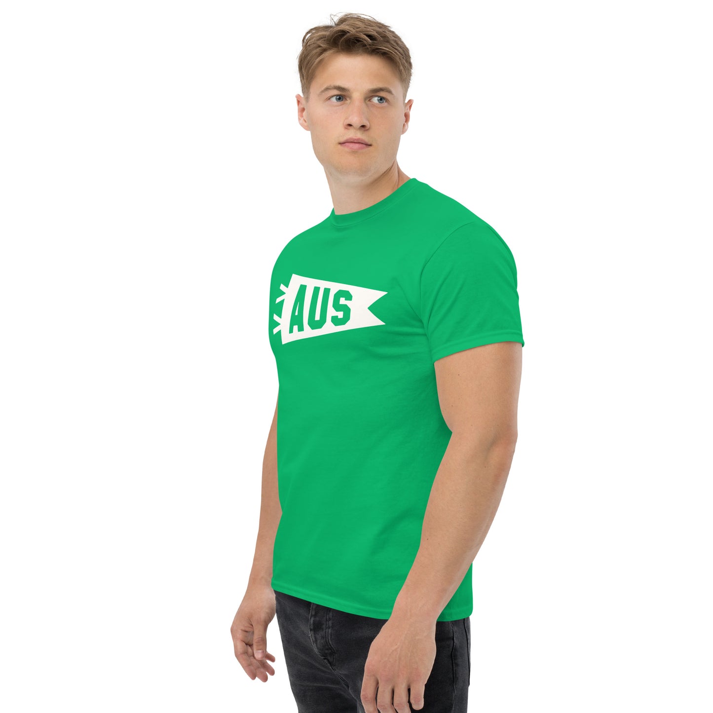Airport Code Men's T-Shirt - White Graphic • AUS Austin • YHM Designs - Image 05
