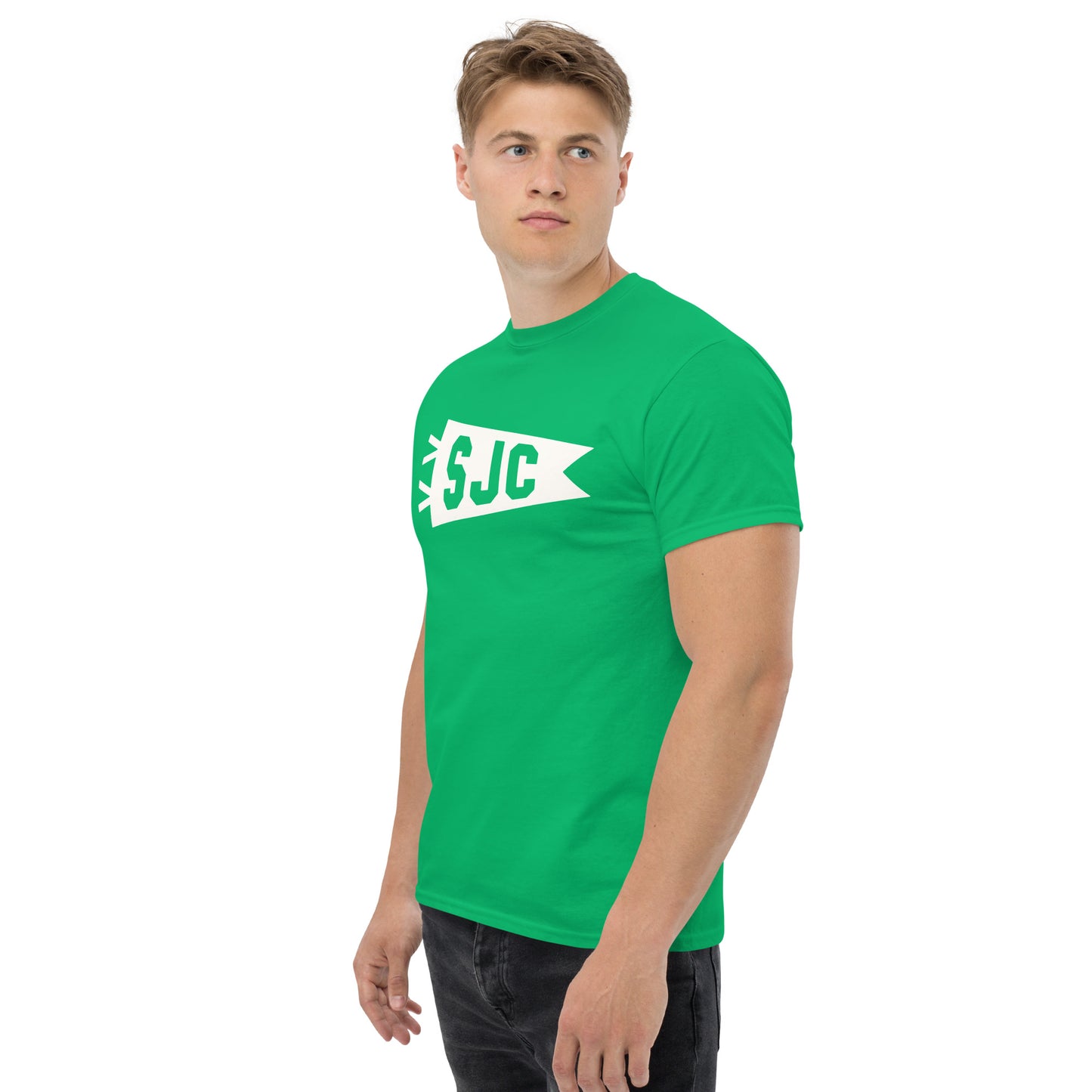 Airport Code Men's T-Shirt - White Graphic • SJC San Jose • YHM Designs - Image 05
