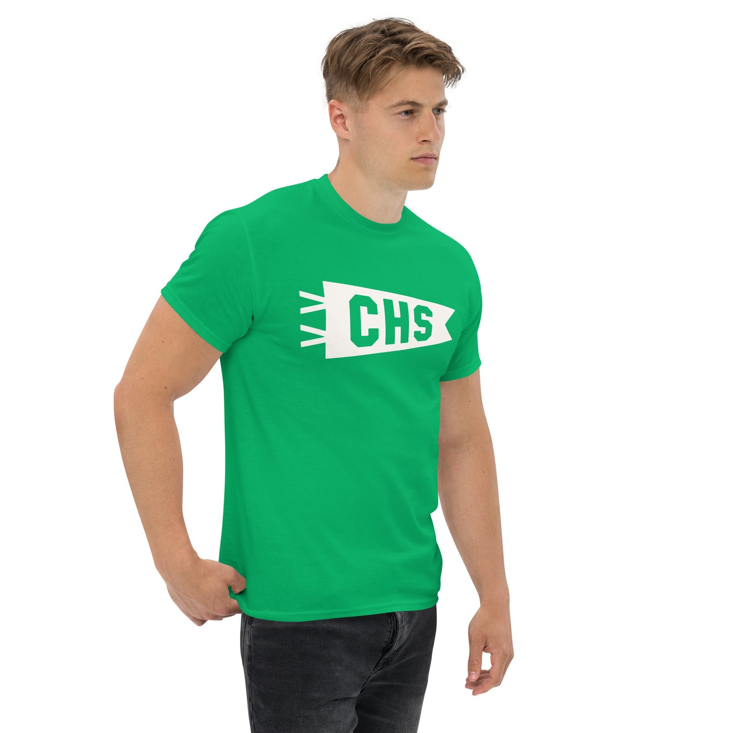 Airport Code Men's T-Shirt - White Graphic • CHS Charleston • YHM Designs - Image 06