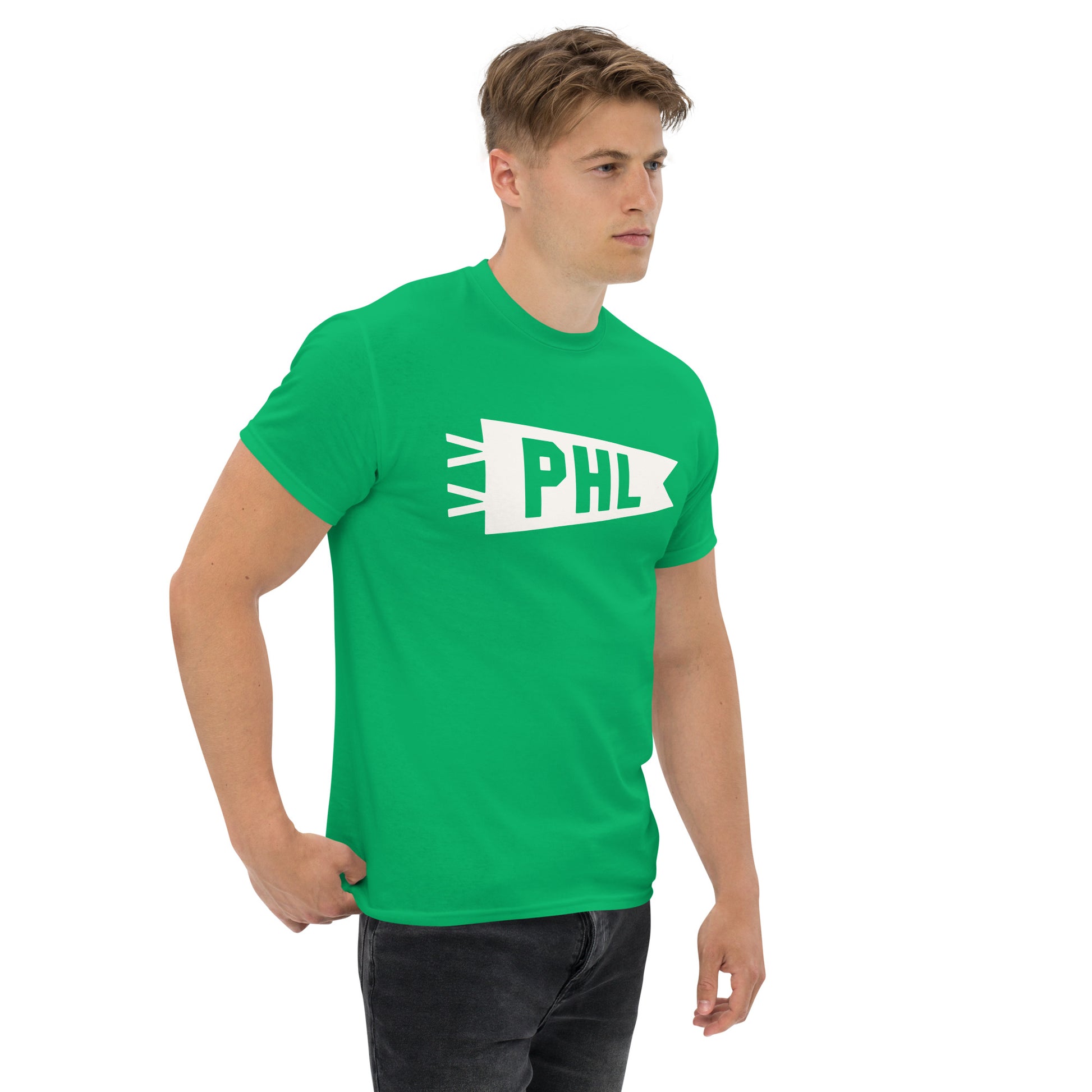 Airport Code Men's T-Shirt - White Graphic • PHL Philadelphia • YHM Designs - Image 06