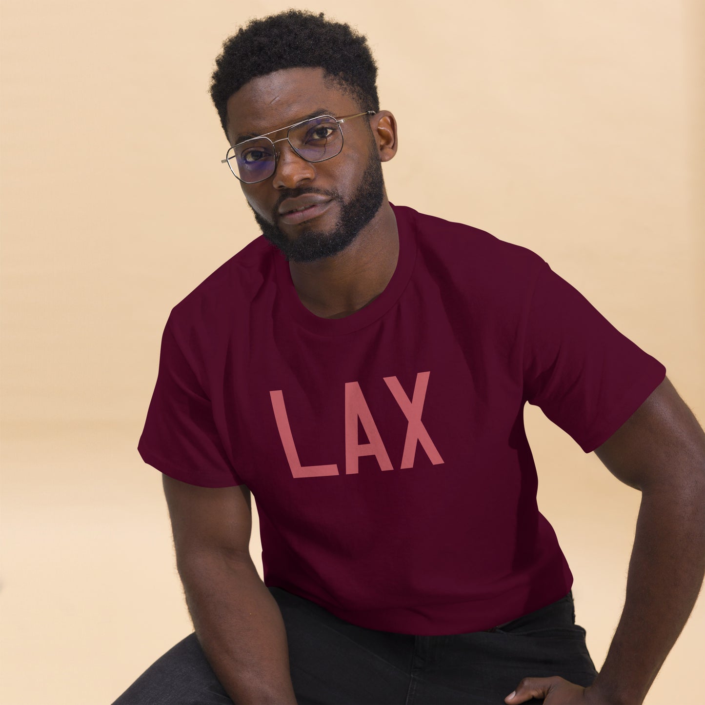 Aviation Enthusiast Men's Tee - Deep Pink Graphic • LAX Los Angeles • YHM Designs - Image 03