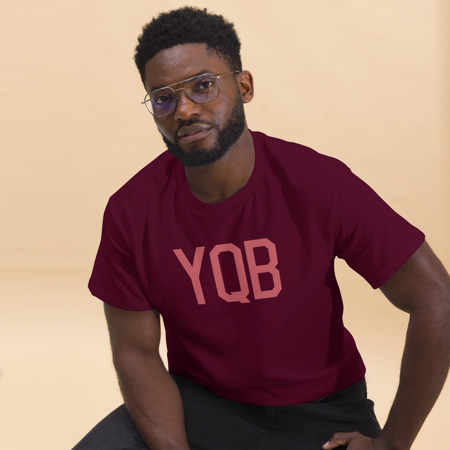 Aviation Enthusiast Men's Tee - Deep Pink Graphic • YQB Quebec City • YHM Designs - Image 03
