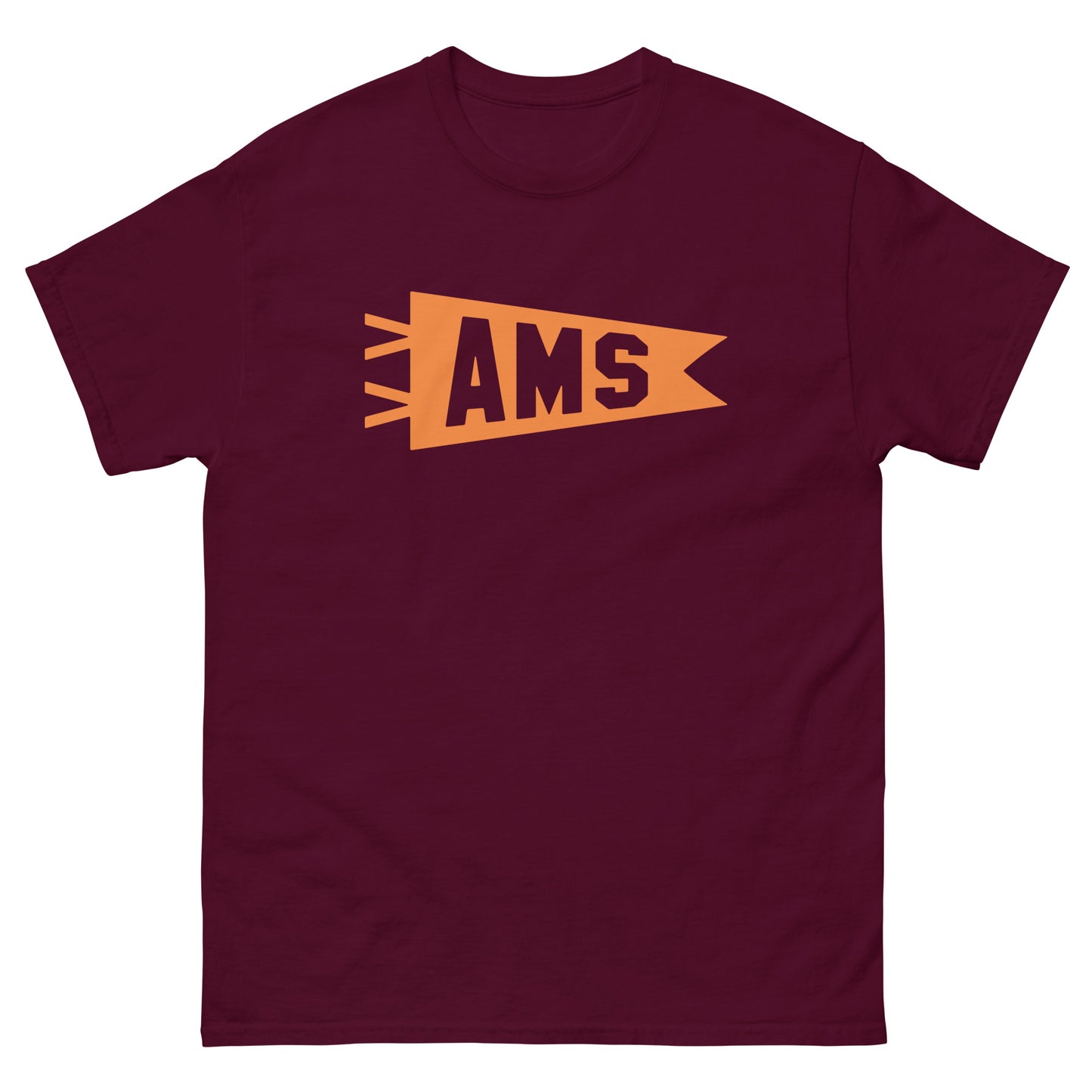 Airport Code Men's T-Shirt - Orange Graphic • AMS Amsterdam Souvenir • YHM Designs - Image 02