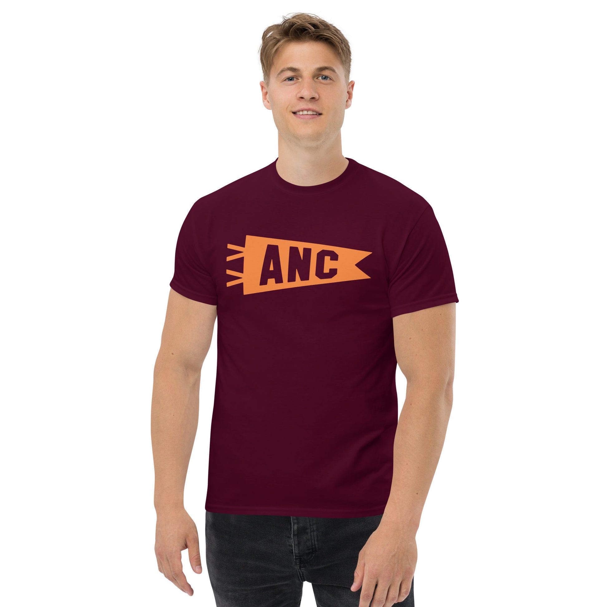 Airport Code Men's T-Shirt - Orange Graphic • ANC Anchorage • YHM Designs - Image 03