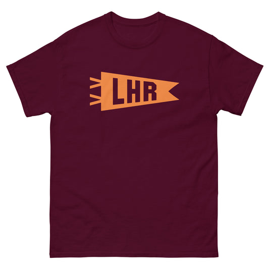 Airport Code Men's T-Shirt - Orange Graphic • LHR London • YHM Designs - Image 02