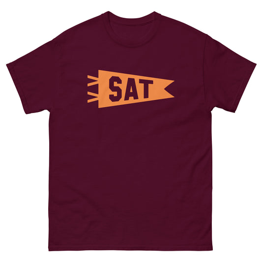 Airport Code Men's T-Shirt - Orange Graphic • SAT San Antonio • YHM Designs - Image 02