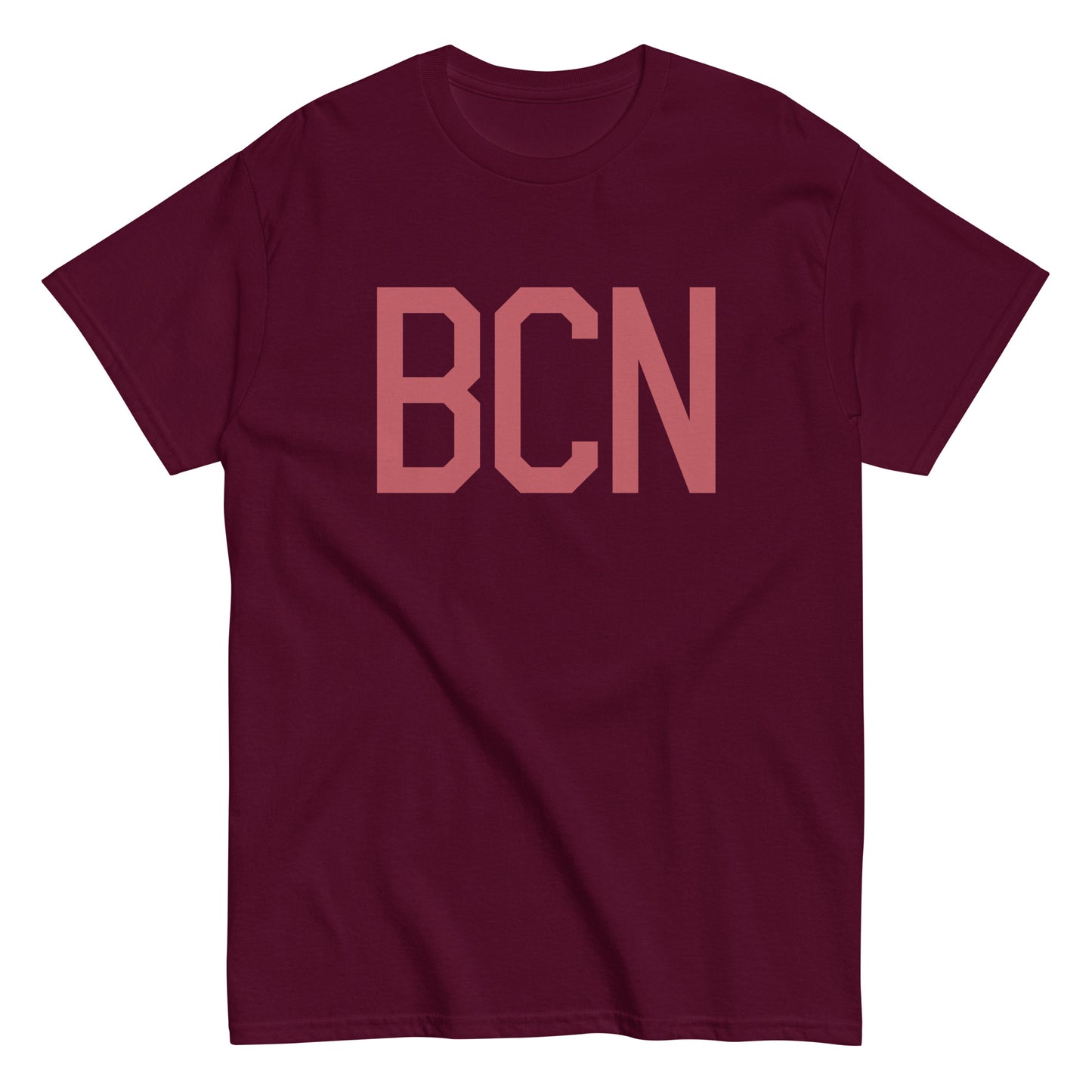 BCN Barcelona Men's T-Shirt • Air Force Lettering in Deep Pink • YHM Designs - Image 01