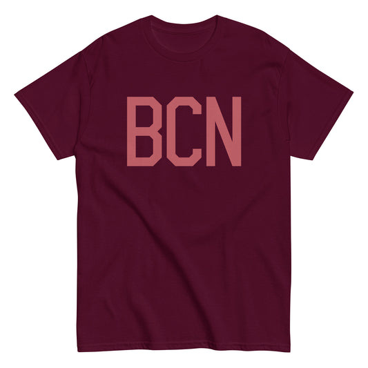 BCN Barcelona Men's T-Shirt • Air Force Lettering in Deep Pink • YHM Designs - Image 01