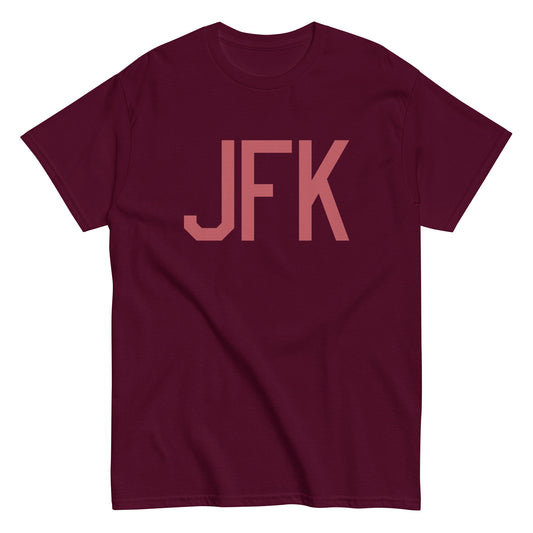 JFK New York City Men's T-Shirt • Air Force Lettering in Deep Pink • YHM Designs - Image 01