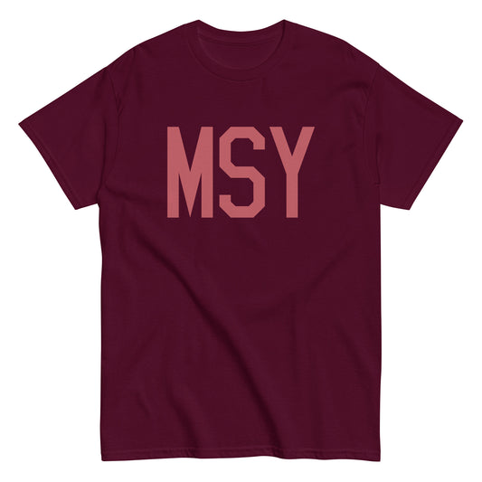MSY New Orleans Men's T-Shirt • Air Force Lettering in Deep Pink • YHM Designs - Image 01