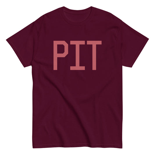 PIT Pittsburgh Men's T-Shirt • Air Force Lettering in Deep Pink • YHM Designs - Image 01