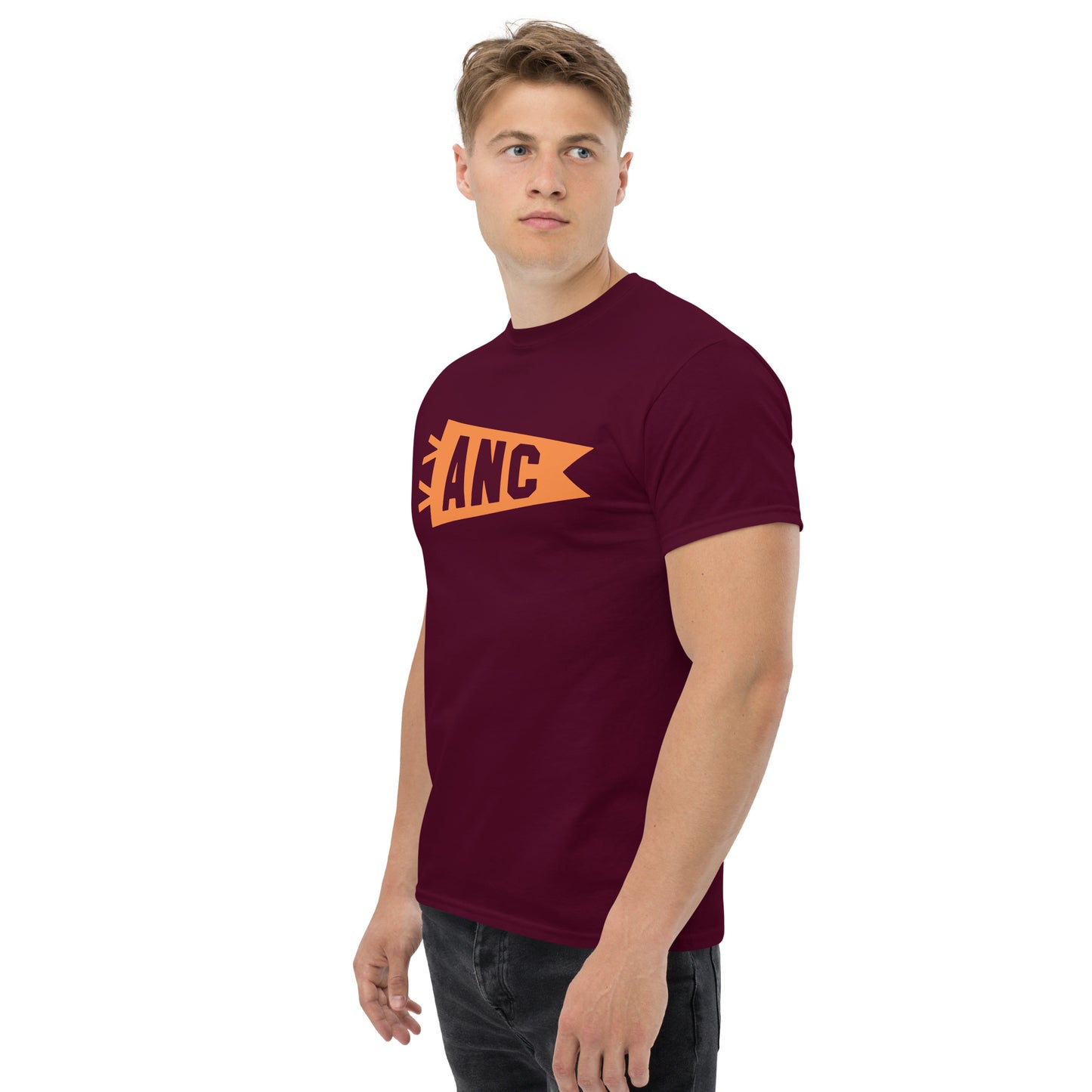 Airport Code Men's T-Shirt - Orange Graphic • ANC Anchorage • YHM Designs - Image 05