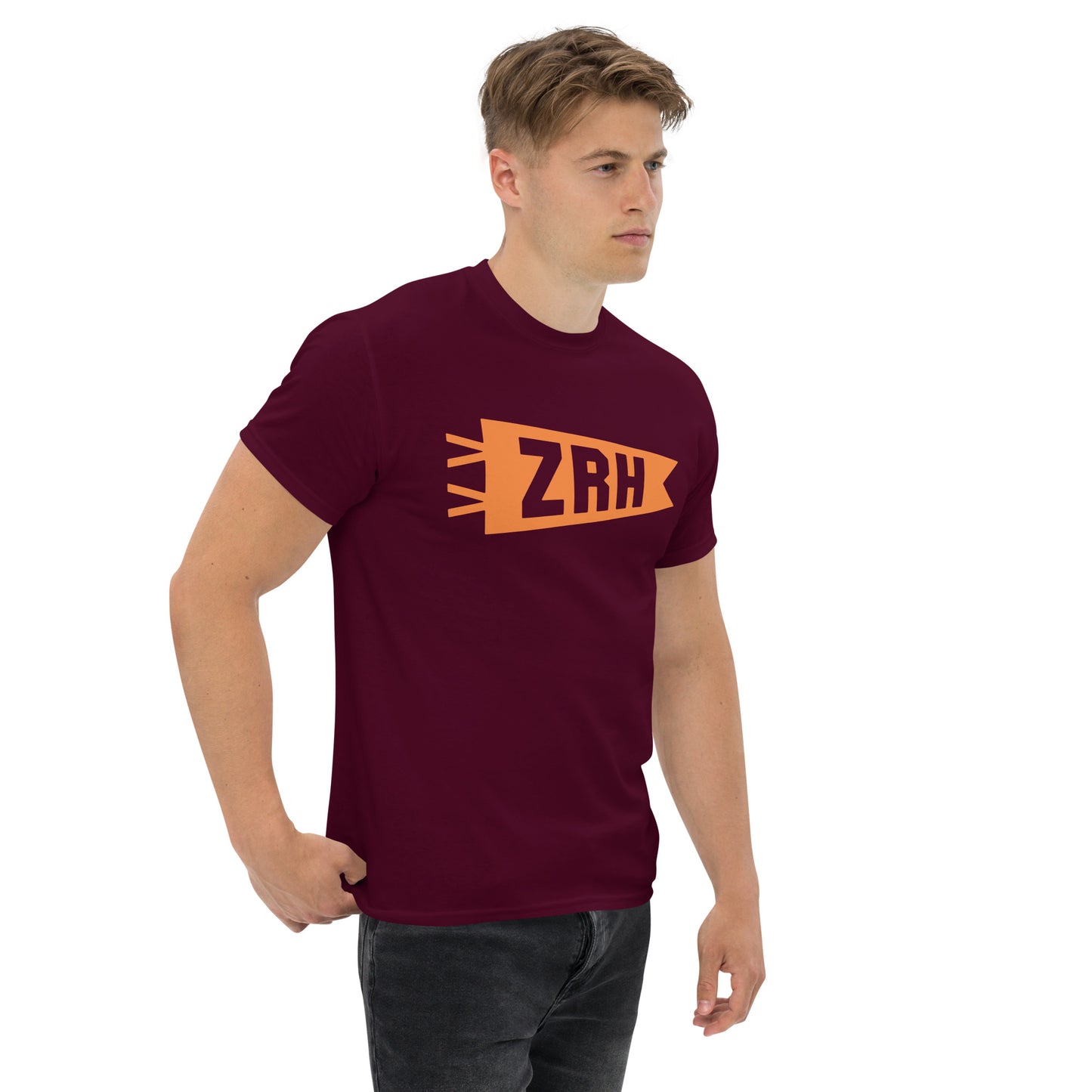 Airport Code Men's T-Shirt - Orange Graphic • ZRH Zurich • YHM Designs - Image 06