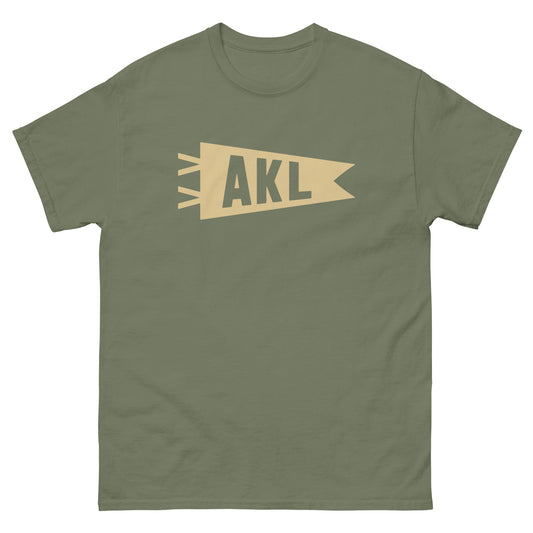 AKL Auckland Men's T-Shirt • Banner Design in Light Brown • YHM Designs - Image 01
