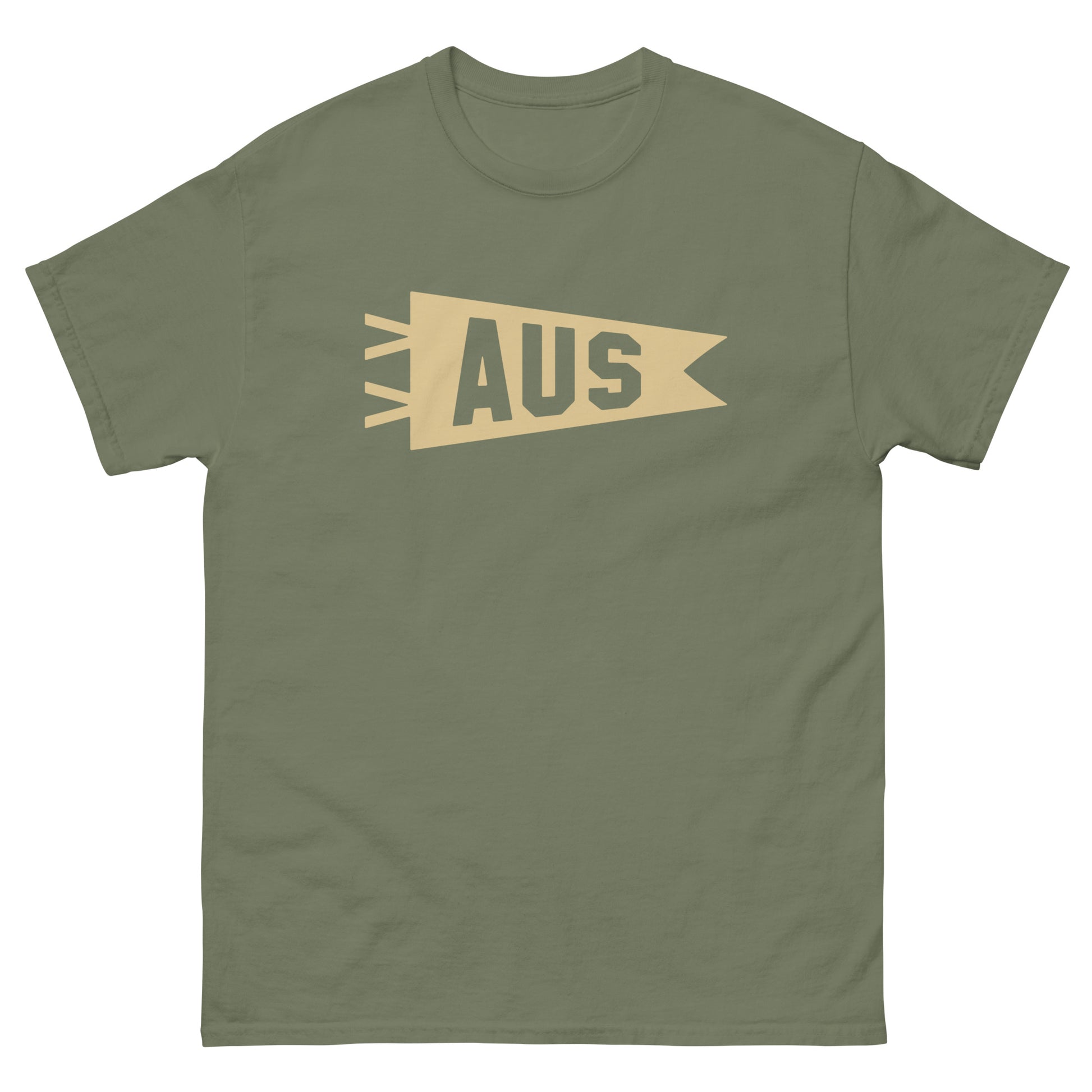Airport Code Men's T-Shirt - Brown Graphic • AUS Austin • YHM Designs - Image 01
