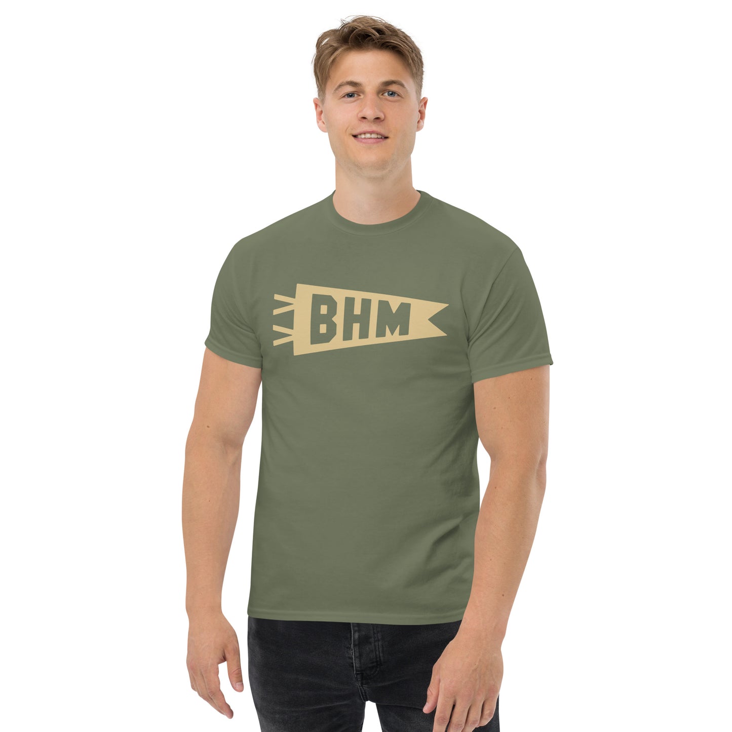 Airport Code Men's T-Shirt - Brown Graphic • BHM Birmingham • YHM Designs - Image 03
