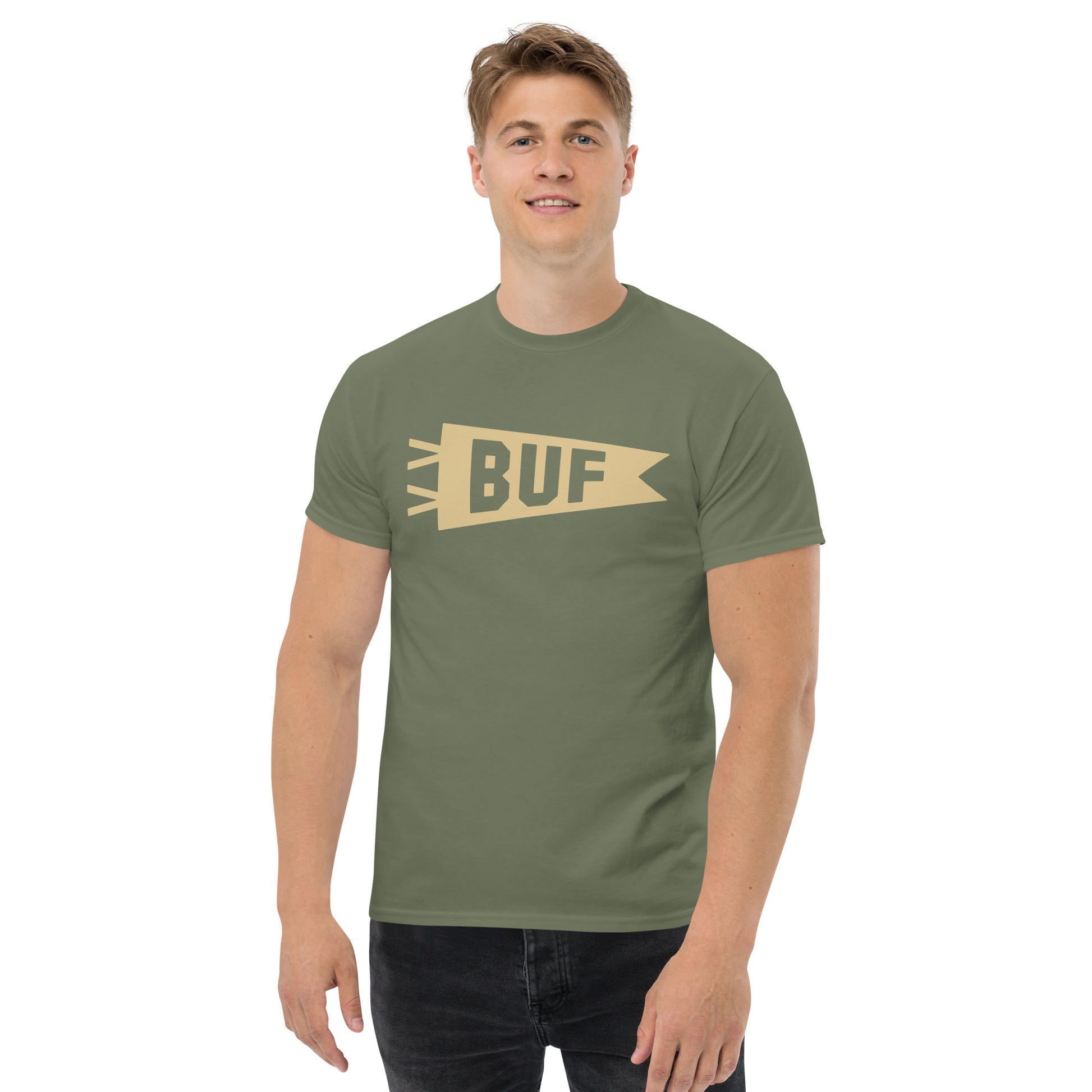 Airport Code Men's T-Shirt - Brown Graphic • BUF Buffalo • YHM Designs - Image 03