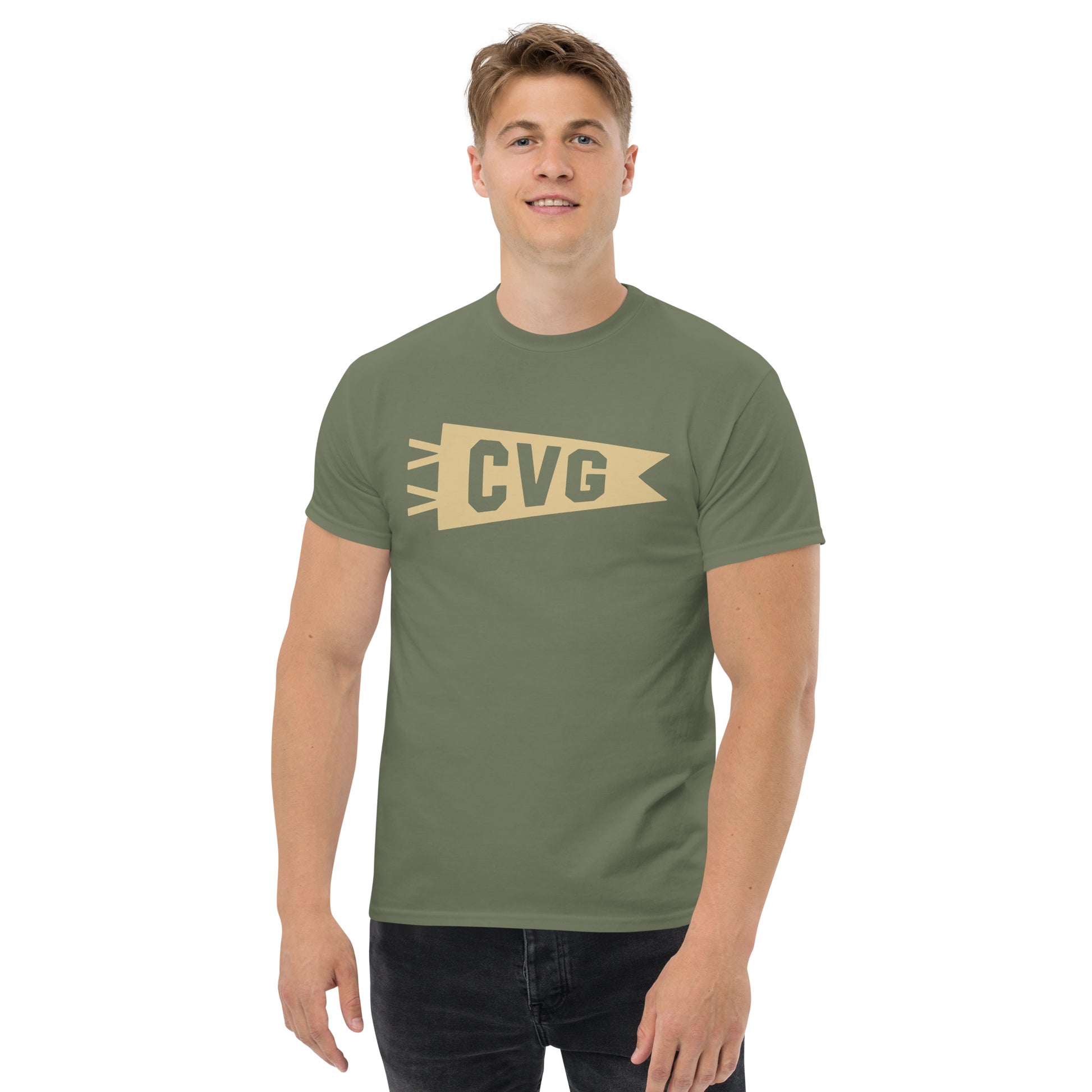 Airport Code Men's T-Shirt - Brown Graphic • CVG Cincinnati • YHM Designs - Image 03