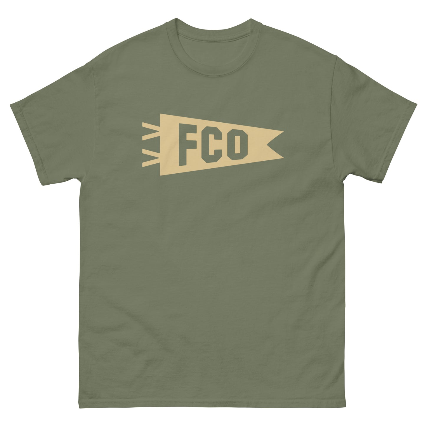 FCO Rome Men's T-Shirt • Banner Design in Light Brown • YHM Designs - Image 01