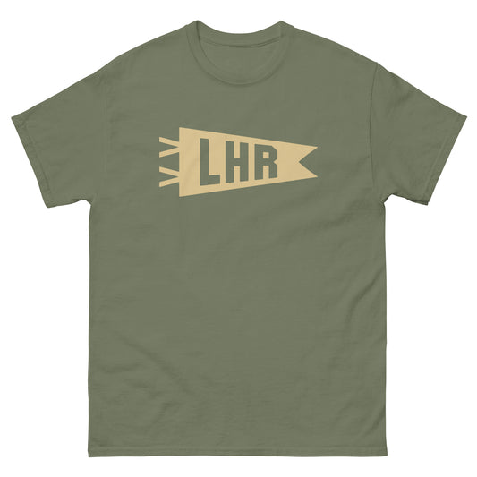 Airport Code Men's T-Shirt - Brown Graphic • LHR London • YHM Designs - Image 01