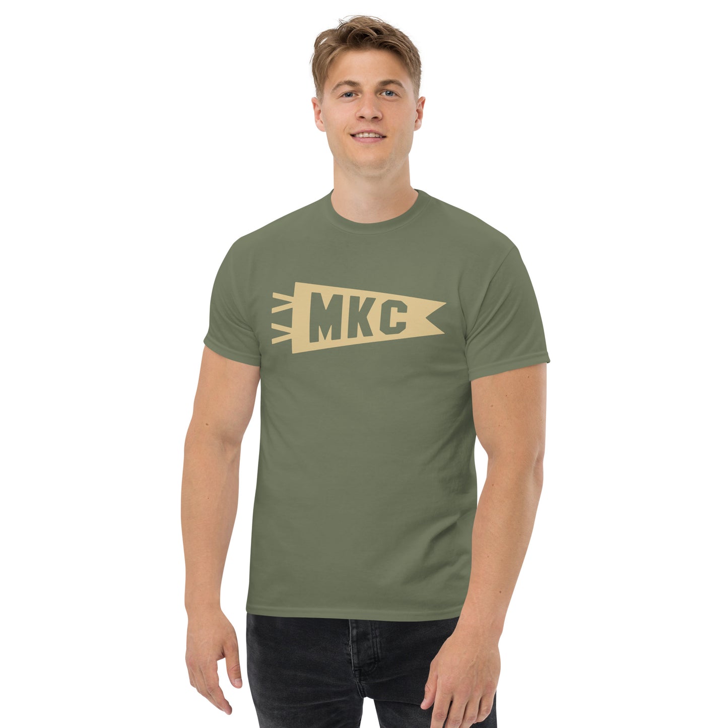 Airport Code Men's T-Shirt - Brown Graphic • MKC Kansas City • YHM Designs - Image 03